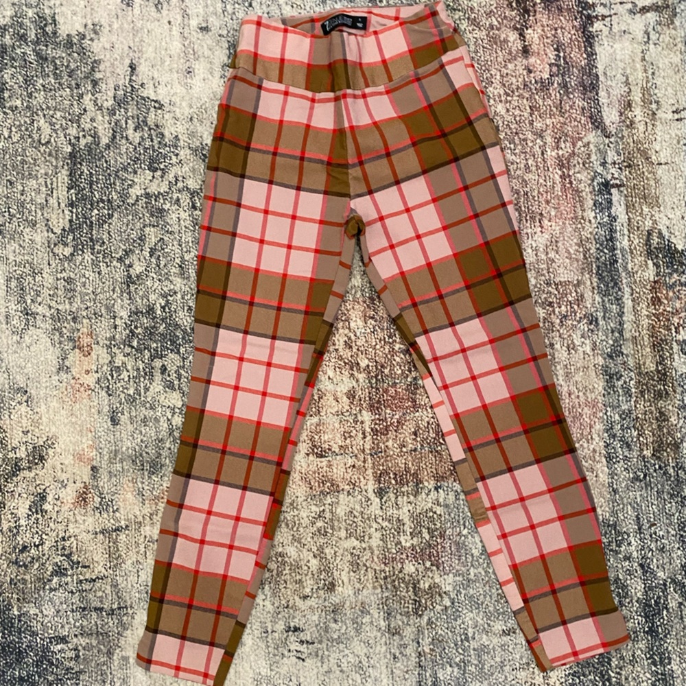New York & Company Plaid Ankle Pants - Red, Pink, Brown